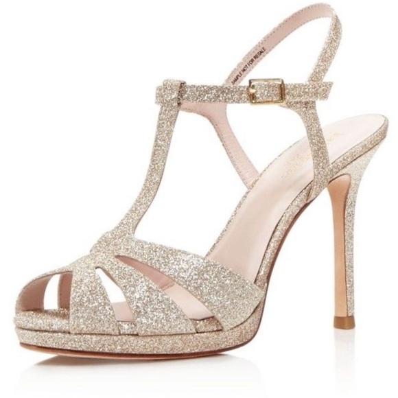 kate spade Shoes - NWOT Kate Spade feodora gold glitter leather t strap heels